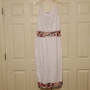 DAYS &NIGHTS MESH/FLORAL INSERT BODYCON MIDI DRESS